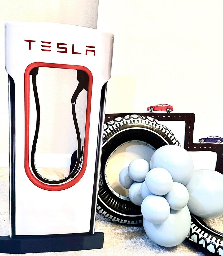 Tesla charging station Party backdrop by Mellow Events